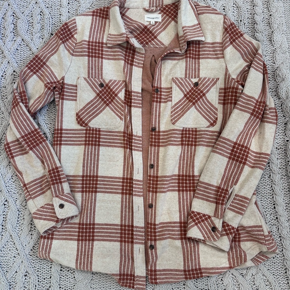 Thread & Supply Plaid Shirt in Brown and Cream
